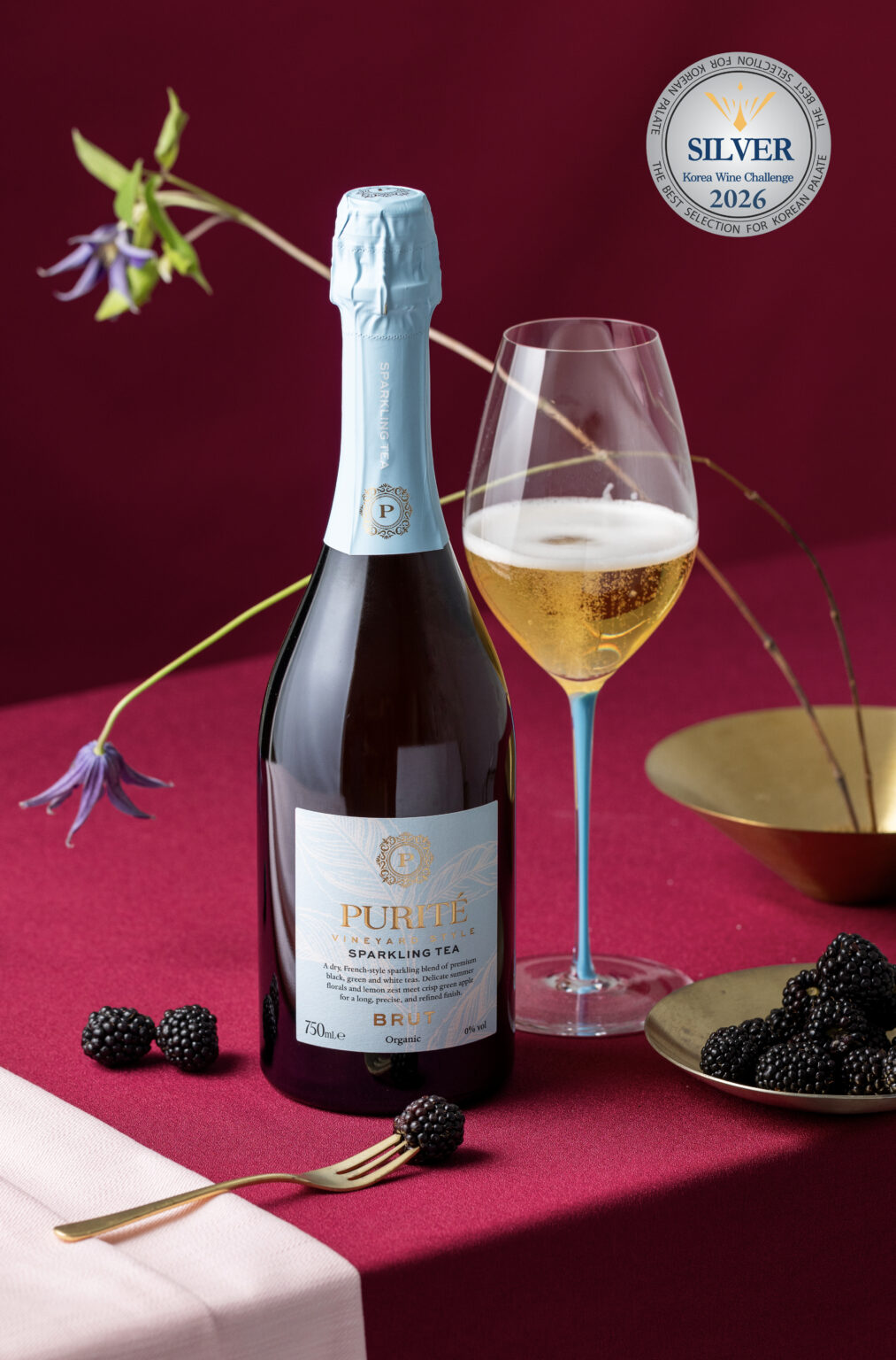 Purité Vineyard sparkling tea with KWC 2026 Silver award